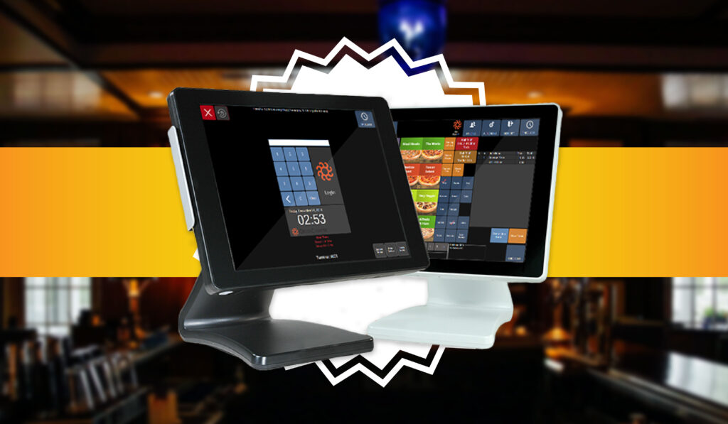 An OrderCounter PoS system against the backdrop of a bar.