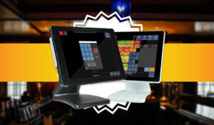 An OrderCounter PoS system against the backdrop of a bar.